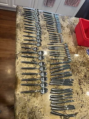 63 Piece Vintage ELDAN Stainless Flatware Silverware With Black Handles - Japan • $300