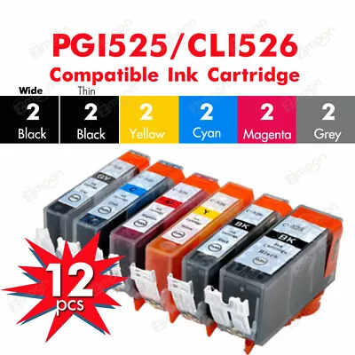 $14.10 • Buy 12X Compatible Canon Ink Cartridge CLI 526 PGI 525 +GY For MG6150 MG6250 MG8150