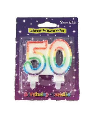 Age 50 50th Birthday Number Glitter Candle Multicoloured Simon Elvin Topper • £3.39