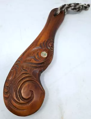 Wooden Maori New Zealand Wahaika Carved War Club With Abalone Inlays 11 ×3   • $58.94