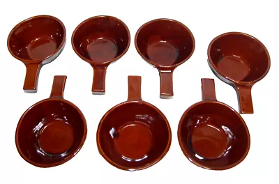 Mar-Crest Daisy Dot Brown Stoneware Soup Bowls W/Handle  Lot Of 7 Vintage  T1918 • $69.99