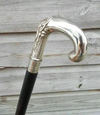 Solid Silver Eva Adam Head Vintage BLACK Wooden Walking Stick Cane Handmade Gift • £29.99