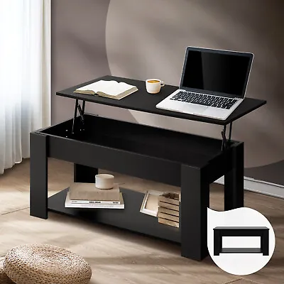 Oikiture Coffee Table Lift Up Top Modern Tables Hidden Book Storage Black • $93.90