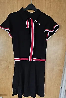 BNWOT Stunning Cotton Club  Fit N Flare Dress Navy With Red/ White Trim. Size 12 • £8.99