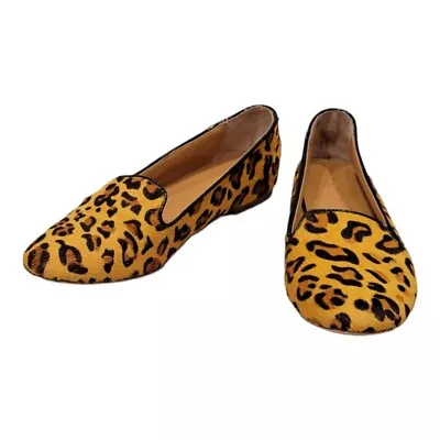 J.Crew Women's Size 7  Calf Hair Leopard Cora 1341 Loafers Flats Animal Print • $34.99