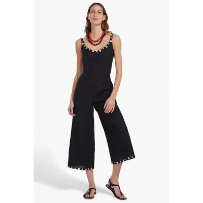 $148 • Buy NWT Staud Phoenix Linen Jumpsuit Black Mother Of Pearl Button Embellished XS