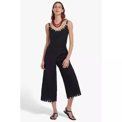 $148 • Buy NWT Staud Phoenix Linen Jumpsuit Black Mother Of Pearl Button Embellished XS