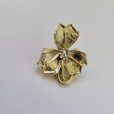 Vintage Clover Brooch Pin Gold Plated Clear Rhinestone Jewelry  • $8