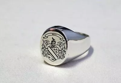 925 Sterling Silver Family Crest Coat Of Arms Silver Ring For Men Women Custom • £54.14