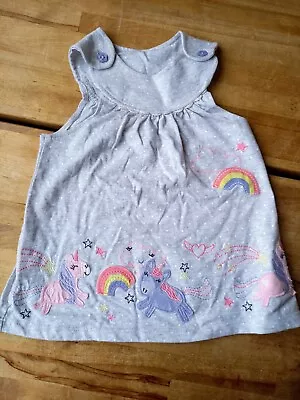 Unicorn Rainbows Shooting Stars Baby Girls Dress 9-12 Months WASHED CLEANED VGC • £6.99