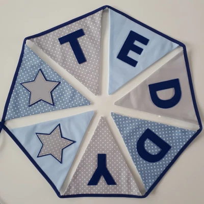 £6.75 • Buy Personalised Blue & Grey Fabric Bunting ~ Name Gift / Baby Boy ~ Nursery