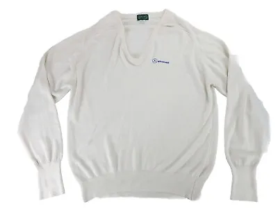 Izod USA Vtg Mercedes Benz Golf Prep White Acrylic V-Neck Sweater Mens Large • $65.55