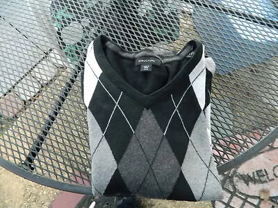 Mens Sweater-STRUCTURE-Black & Gray Argyle 100% Cotton V-Neck Pullover-XL NWOT • $9.99