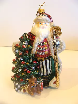 MacKenzie Childs - Christmas Magic Santa With Staff - Imported Glass Ornament • $82