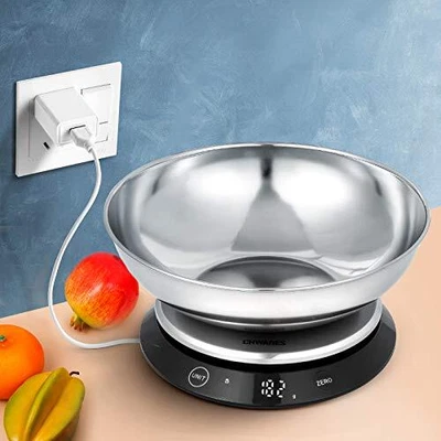 CHWARES Digital Kitchen Scale With Bowl USB Rechargeable Food Weight Scale For • £31.99