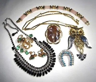 Vintage Costume Jewelry Lot Rhinestones Gold Silver Tone Owl C3735 • $49