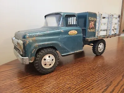 Vintage 1958 Tonka Farms Stake Truck Green W/ Beef Cattle Logo ALL ORIGINAL! • $169