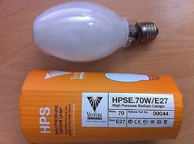 £14.54 • Buy 70w SON-E E27 High Pressure Sodium Floodlight Bulb Lamp 28000hr External Ignitor