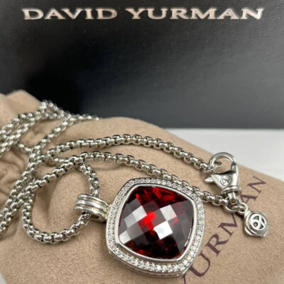 $88 • Buy David Yurman Albion Red Tourmaline & Pavé Diamonds Silver 20mm Pendant Necklace