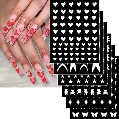 6 Sheets Airbrush Stencils For Nail Art Hollow Stencils Stickers Heart Butter... • $12.09