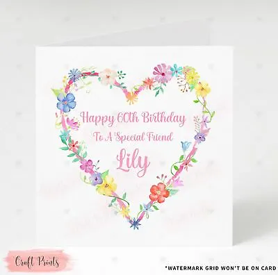 Personalised Floral Heart Birthday Card 60th 70th 80th Nan Mum Daughter Friend • £2.99