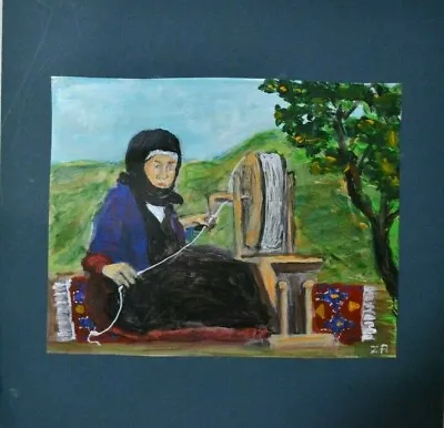 Original Acrylic Painting  Armenian Village Woman Spinning Wool   . Signed • $29.90
