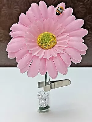 Pink Gerbera Daisy Flower-Clip On Vase-Crystals Fits Any Car Inc VW Beetle  • £12.98