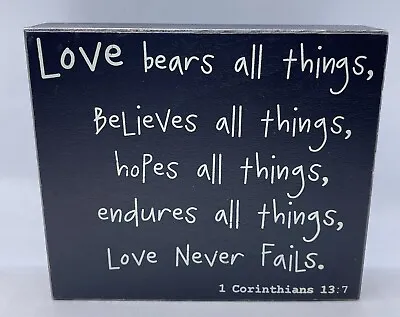 Collins Black Wood Box Sign “1 Corinthians 13:7” Christian Tiered Tray Decor EUC • $6.95