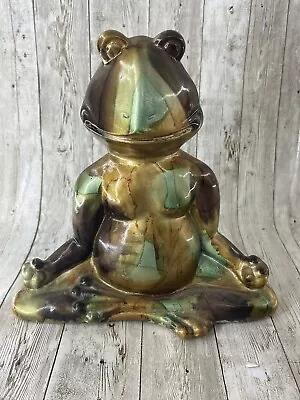 9” Frog Statue Meditating Shoulder Stretch Yoga Pose Ceramic Sculpture • $18.99