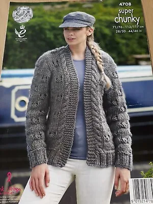 King Cole Super Chunky Knitting Pattern  4708 Ladies Sweater & Jacket 28  - 46  • £2
