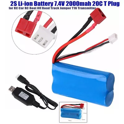 7.4V 2000mAh Battery 2S Lipo Battery 20C T Plug For RC Car Truck USB Charger UK • £9.49