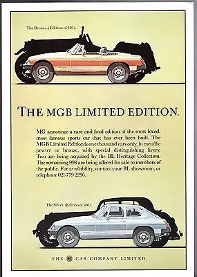 MG MGB LE Roadster & GT Limited Editions 1981 UK Market Single Sheet Brochure • $82.14