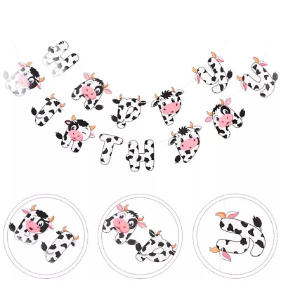  Cow Birthday Banner Print Party Supplies Pulling Flag Letter • £6.49