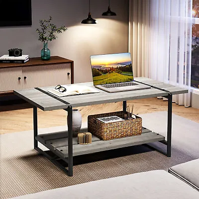Industrial Coffee Tables Rustic Accent Table Storage Shelf Living Room Furniture • $94.63
