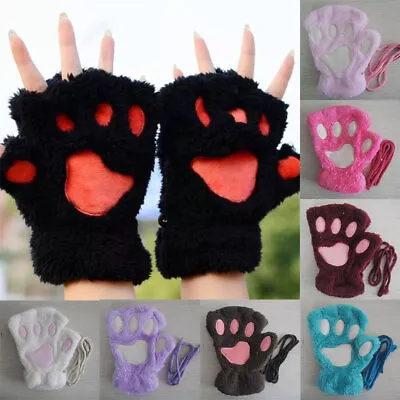 $9.24 • Buy Cartoon Bear Paw Gloves Thicken Warm Velvet Fluffy Winter Warm Plush Gloves Soft