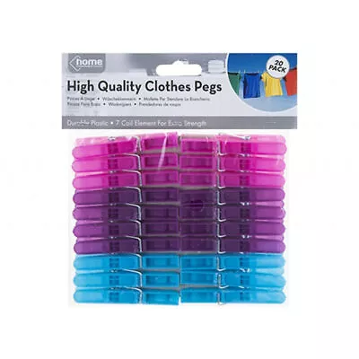Plastic Clothes Pegs - 20 Pack Bright Colours Hanging Washing Drying Outside  • £2.99