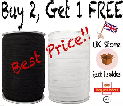 £11.19 • Buy Flat Elastic Cord White/Black 3/6/8/10/12mm Stretch Bands Sewing Masks Clothes