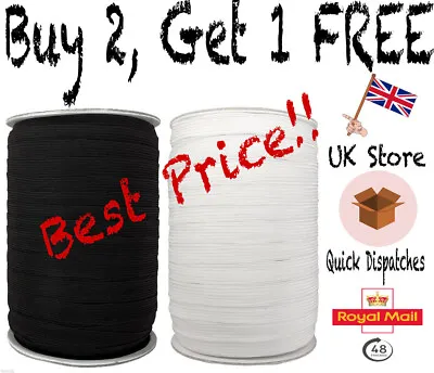 Flat Elastic Cord White/Black 3/6/8/10/12mm Stretch Bands Sewing Masks Clothes • £2.69