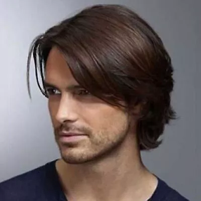 Men's Handsome Brown Natural Short Straight Wigs Male Hair Cosplay Full Wigs New • £15.69