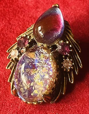 Florenza Signed Vintage Gilt Purple Glass Dragons Breath Brooch 1 1/4” • $39.99