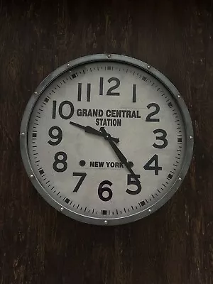 £12.50 • Buy Metal Wall Clock Grand Central Station Grey Brown And Black Battery Operated