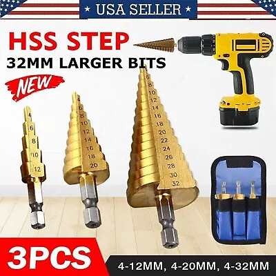 3Pcs Drill Bit Set Titanium Nitride Coated Steel Step Quick Change 1/4 Shank HSS • $8.95