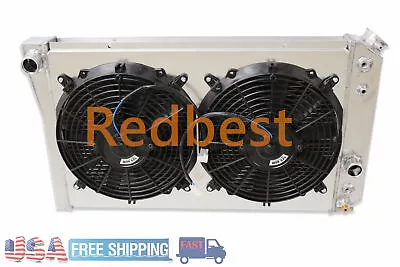 3 Row Aluminum Radiator+Shroud+2-12 Fan FOR 1982-02 CHEVY S10/BLAZER/CORVETTE V8 • $145.99