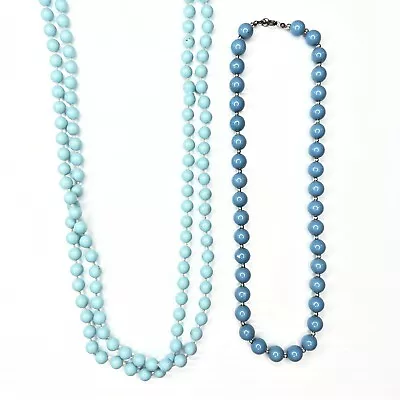 £11.52 • Buy H3 Lot Baby Wedgwood Blue Beaded Mcm Mod 70s Vintage Retro Necklace 50”