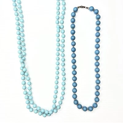 £11.52 • Buy H3 Lot Baby Wedgwood Blue Beaded Mcm Mod 70s Vintage Retro Necklace 50”