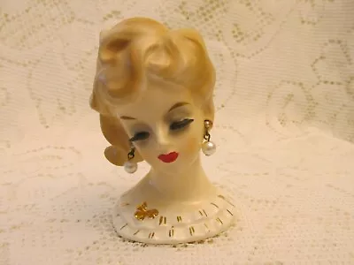 Vintage Miniature Napco Ware Lady With Pearl Earrings Head Vase • $9.99