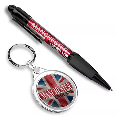 1 Ballpoint Pen & 1 Keyring Set Manchester England Flag Circle #61128 • £5.99