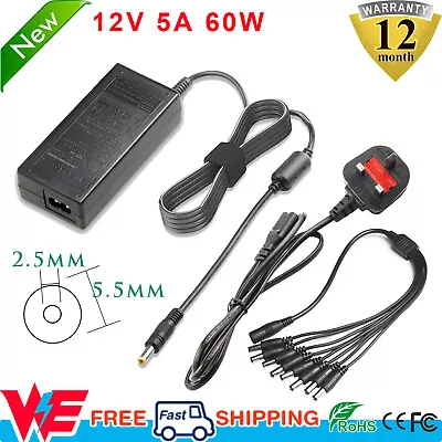 £11.99 • Buy 12V 5A Power Supply Adapter +8 Way Splitter Cable For DVR/CCTV Camera/LED Light