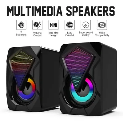 LED PC Speakers Gaming Bass USB Wired Sound Box For Desktop Computer Laptop UK • £9.99