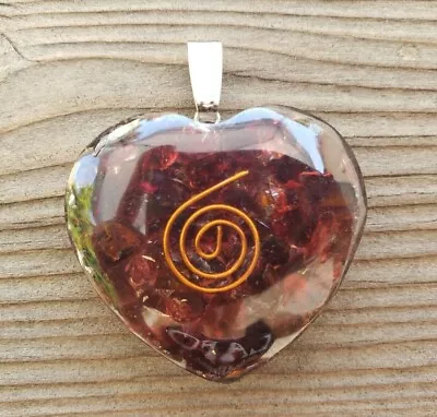 Orgone Garnet Gemstone Heart Shaped Pendant Orgonite (one)  • $6.49